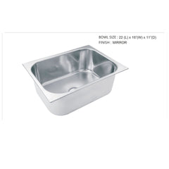 Square Single Bowl 304-Grade Kitchen Sink(24X18X11 - MR Homes