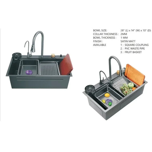 304-Grade handmade waterfall kitchen sink , Put-Out (24X18X10 inch) - MR Homes