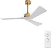 Tern DC Ceiling Fan Without Lights, Brass and White Ceiling Fan with Remote MR Homes