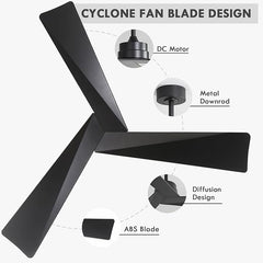 Tern DC Ceiling Fan Without Lights, Matte Black Ceiling Fan with Remote MR Homes