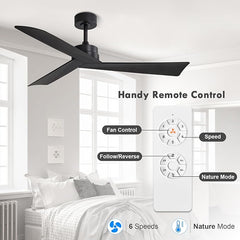 Tern DC Ceiling Fan Without Lights, Matte Black Ceiling Fan with Remote MR Homes