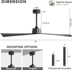 Tern DC Ceiling Fan Without Lights, Matte Black Ceiling Fan with Remote MR Homes