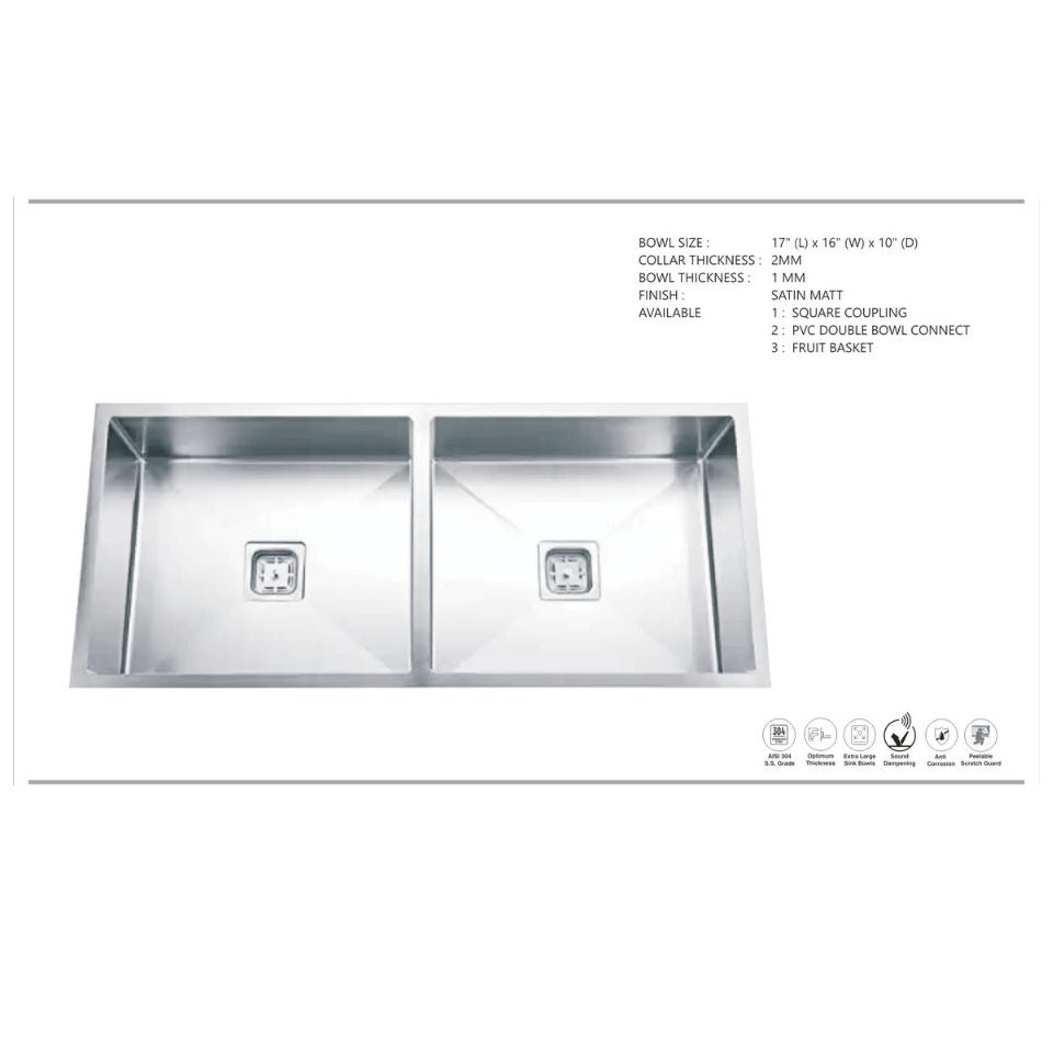 Double Bowl Handmade kitchen sink with 304 Stainless Steel (37X18X10 inch) - MR Homes