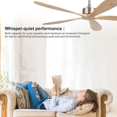 Golden Oriole 52-Inch Ceiling Fan - Light Woodgrain, BLDC Motor, 6-Speed Remote Control MR Homes