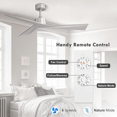 Tern DC Ceiling Fan without Lights, Brushed Nickel Ceiling Fan with Remote MR Homes