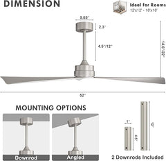 Tern DC Ceiling Fan without Lights, Brushed Nickel Ceiling Fan with Remote MR Homes
