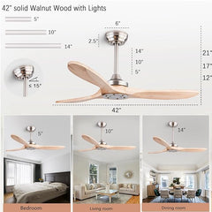 Sawan 52-inch Ceiling Fan - Light Woodgrain Finish with 6-Speed Remote Control & BLDC Motor MR Homes