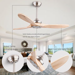 Sawan 52-inch Ceiling Fan - Light Woodgrain Finish with 6-Speed Remote Control & BLDC Motor MR Homes