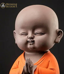 Namaste Smiling Monk Buddha Statue