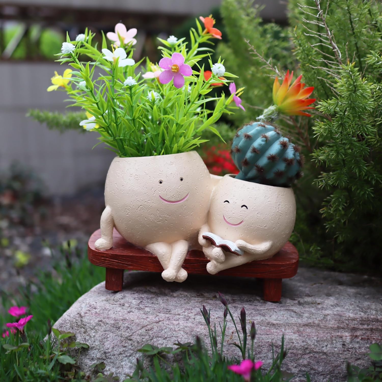 Smiley Duo Planter for Home Decor Gift Garden Decor