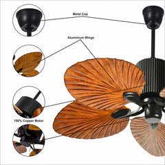 Teetar Modern 45" Ceiling Fan – Dark Wood | BLDC Motor | Remote Control | 6-Speed MR Homes