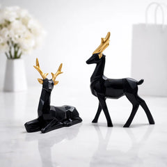 Elegant Deer Showpiece Pair – Black & Gold Home Decor