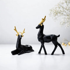 Elegant Deer Showpiece Pair – Black & Gold Home Decor
