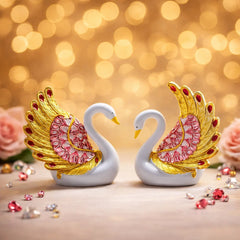 Duck Swan Pair Feather Design Showpiece for Home Decor