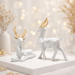 Elegant Deer Showpiece Pair – White & Gold Home Decor